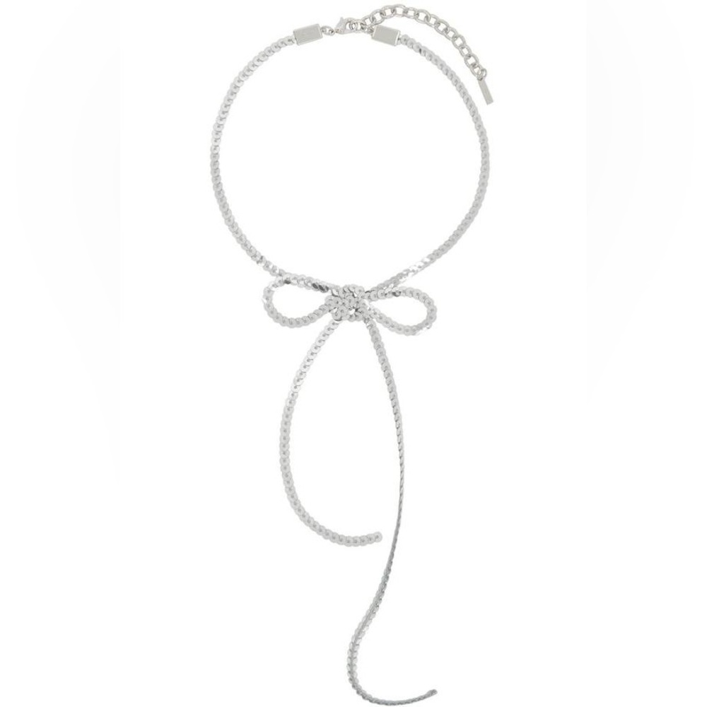We11done Silver Sequin Bow Necklace